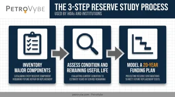 3-step reserve study process from inventory to funding plan