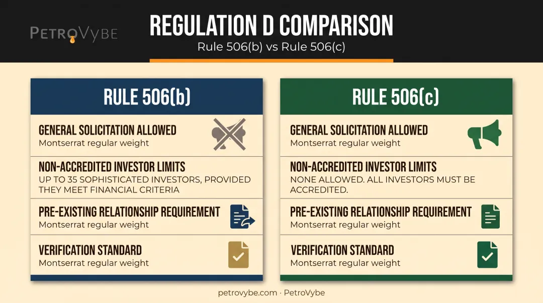 Rule 506(b) versus Rule 506(c) private placement comparison chart