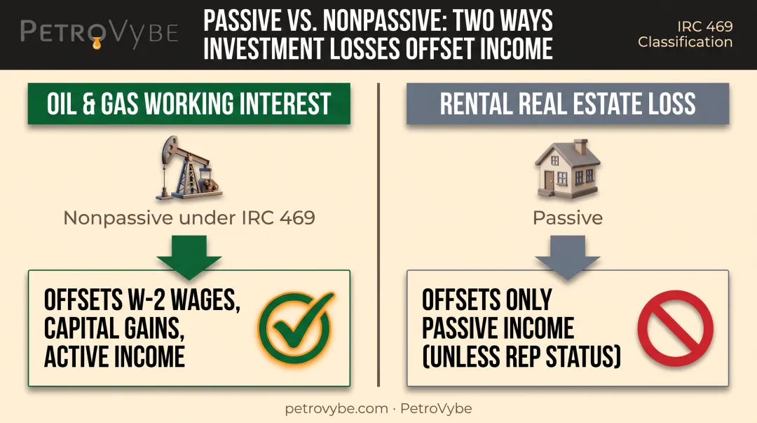 Nonpassive oil and gas losses versus passive rental real estate losses comparison
