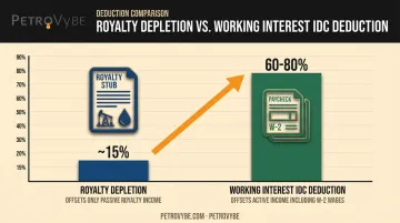 Royalty depletion versus working interest IDC deduction percentage comparison