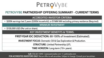 PetroVybe accredited investor oil and gas partnership offering terms and deduction structure