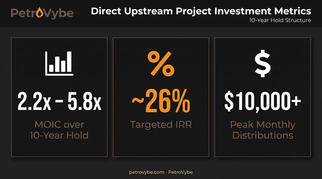Direct project investment metrics MOIC IRR and quarterly distributions overview