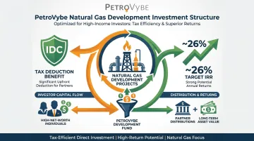 PetroVybe natural gas investment structure showing IRR target and IDC tax deduction details