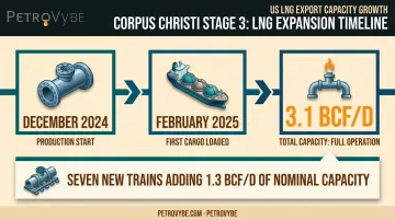Corpus Christi Stage 3 LNG export capacity expansion timeline and statistics