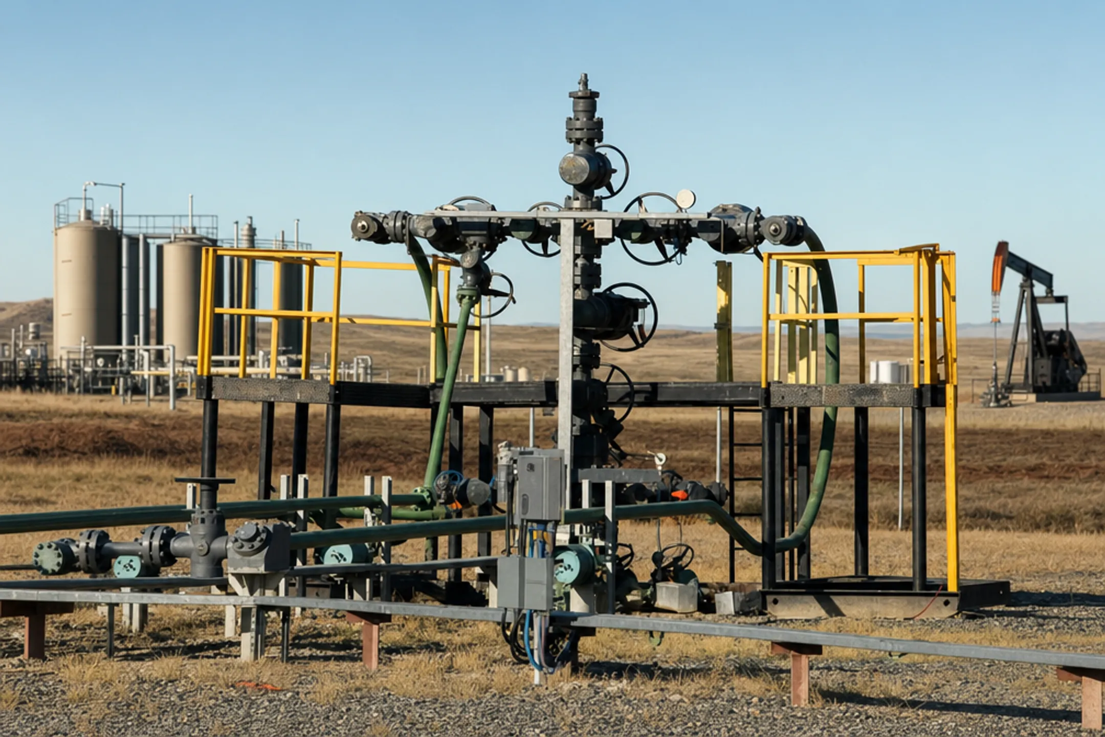 Oil and gas drilling site representing private energy development investment