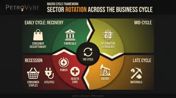 Sector rotation across four economic cycle phases infographic
