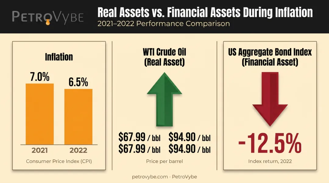 WTI crude oil price versus CPI inflation and bond index performance 2021 to 2022