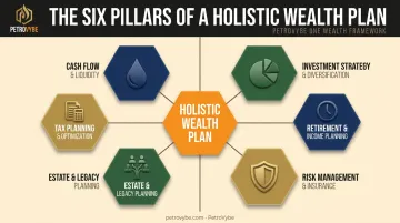 Six pillars of holistic wealth planning strategy framework diagram
