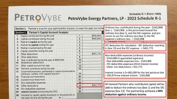 PetroVybe K-1 tax document showing intangible drilling cost deductions