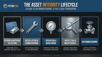 Five-stage asset integrity lifecycle from design to decommissioning