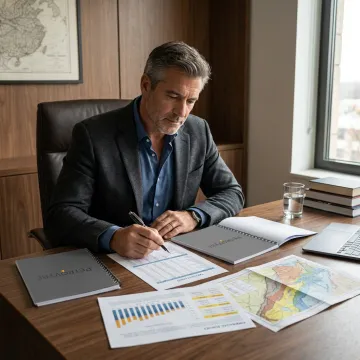 Investor reviewing wealth strategy and energy investment documents