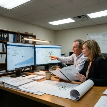 Oil and gas team reviewing asset performance data