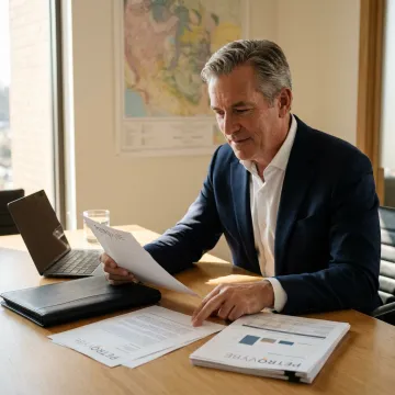 Investor reviewing alternative investment documents