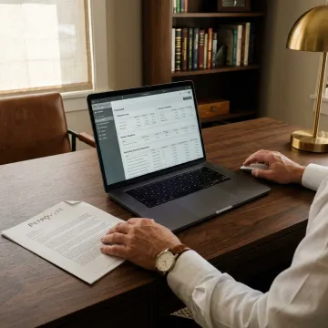 Investor reviewing oil and gas project documents