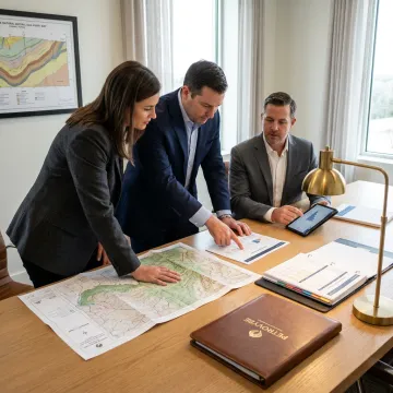 Financial strategy meeting reviewing natural gas investment documents