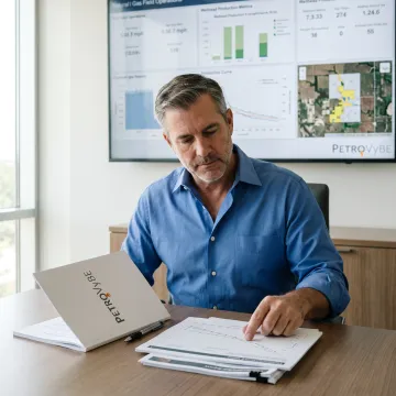 Investor reviewing energy development reports
