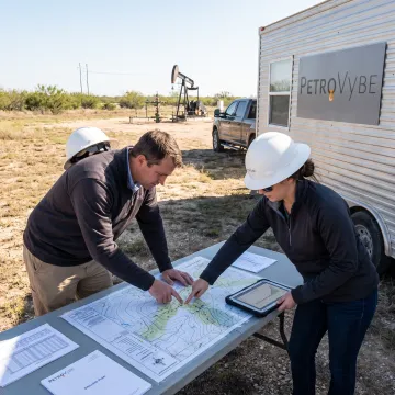Energy professionals reviewing field development data