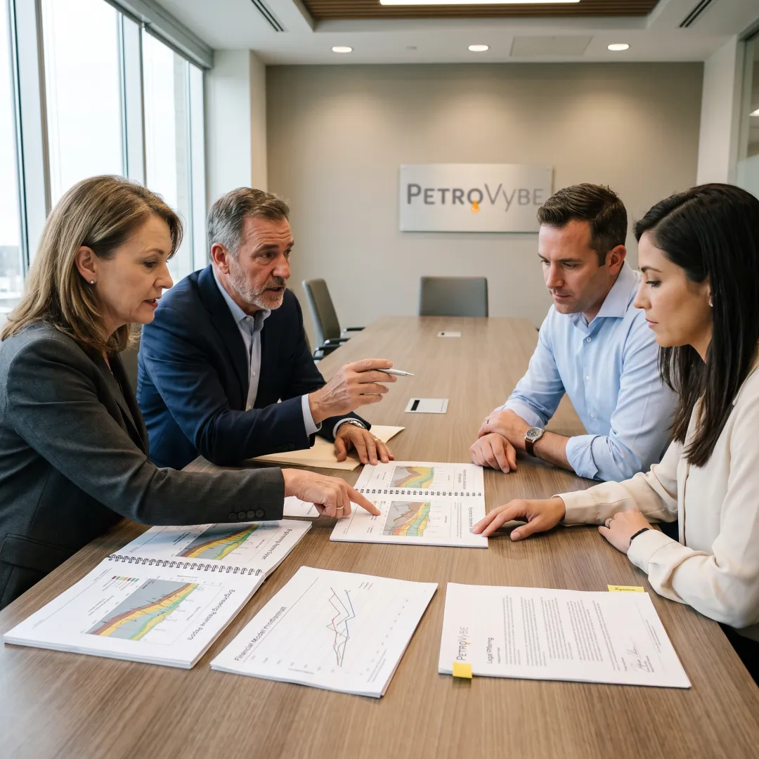 Investors reviewing energy project documents