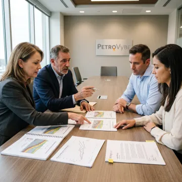Investors reviewing energy project documents