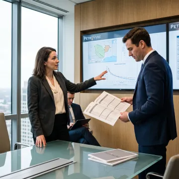 Energy professionals reviewing natural gas investment data