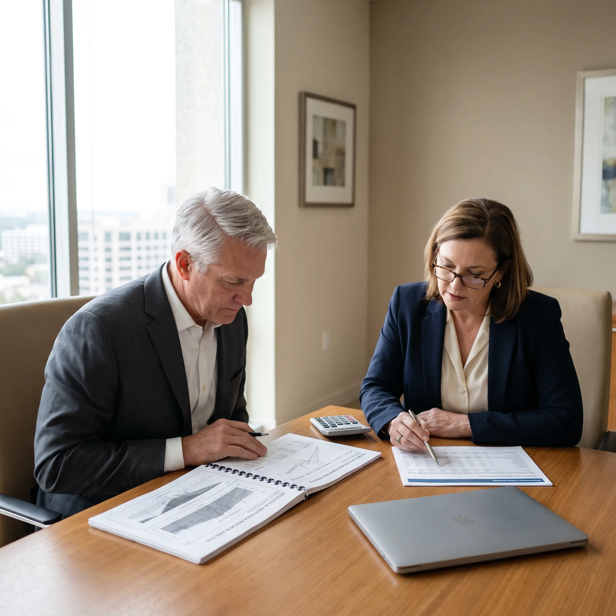 Investor reviewing energy investment documents
