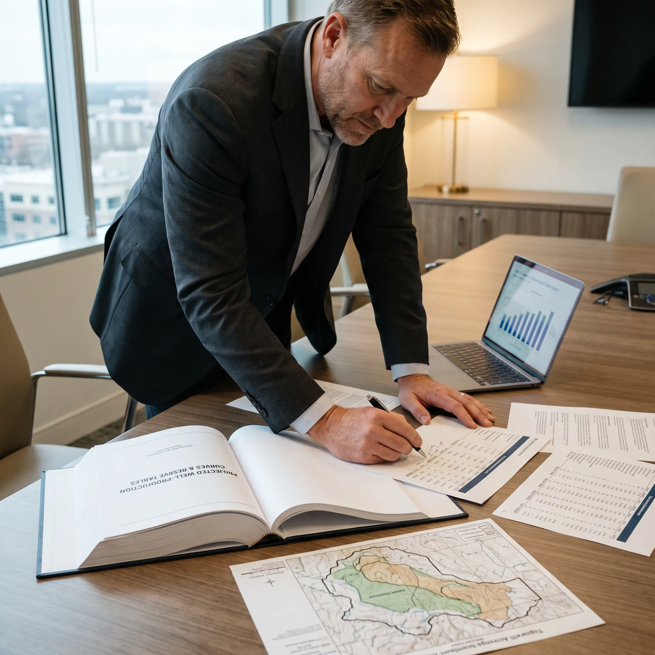 Investor reviewing energy investment analysis