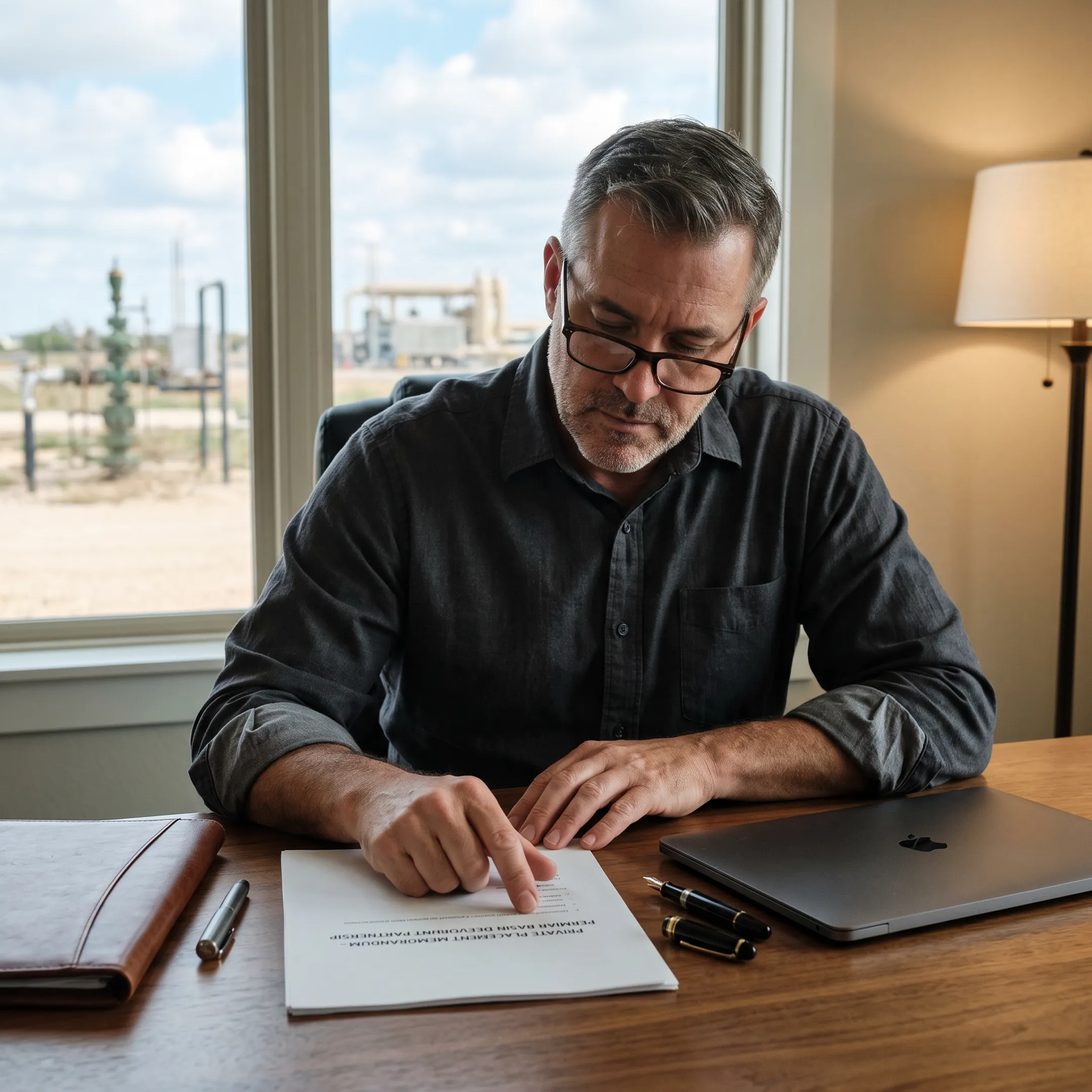 Accredited investor reviewing oil and gas investment documents