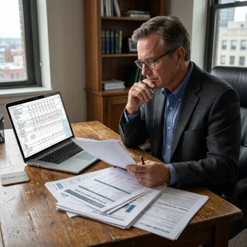 Investor reviewing connected data dashboard