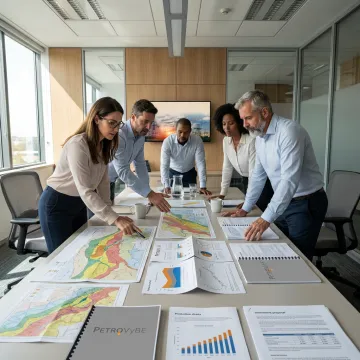 Energy investment team reviewing asset performance data