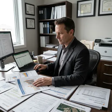 Investor reviewing natural gas development portfolio