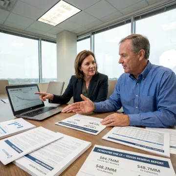 Energy asset management team reviewing production data