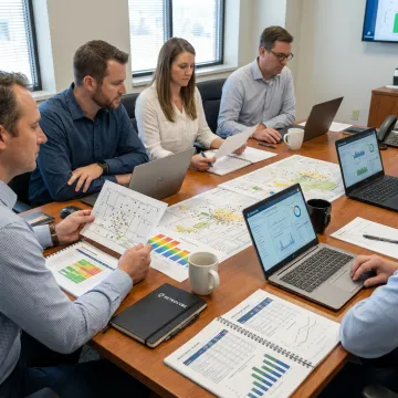 Natural gas asset management team reviewing investment data