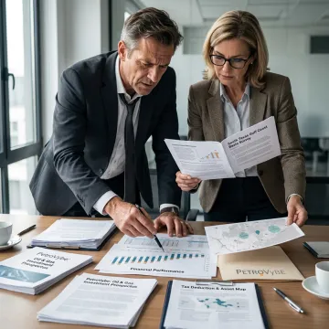 Advisor reviewing energy investment documents