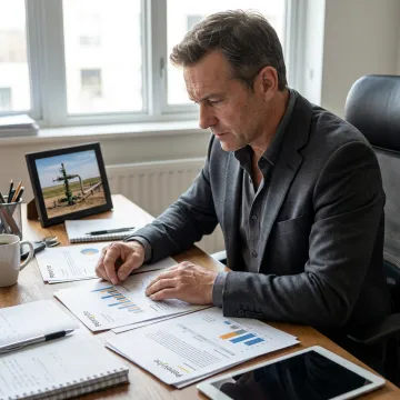 Investor reviewing wealth planning and natural gas investment documents