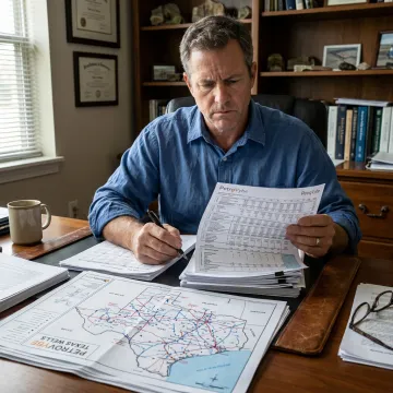 Investor reviewing American oil investment documents