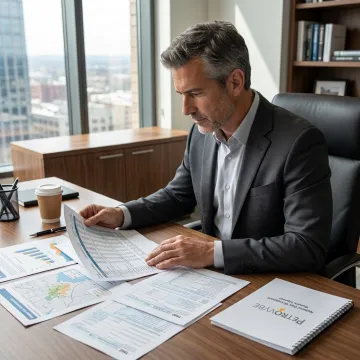 Investor reviewing energy development documents