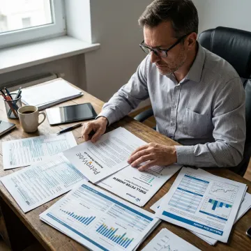 Investor reviewing alternative investment documents