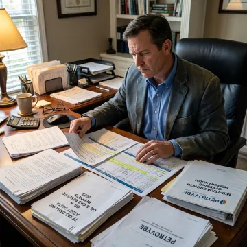 Investor reviewing oil and gas investment documents