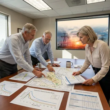 Energy investment team reviewing natural gas development strategy