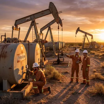 Texas oil and gas production site at sunset
