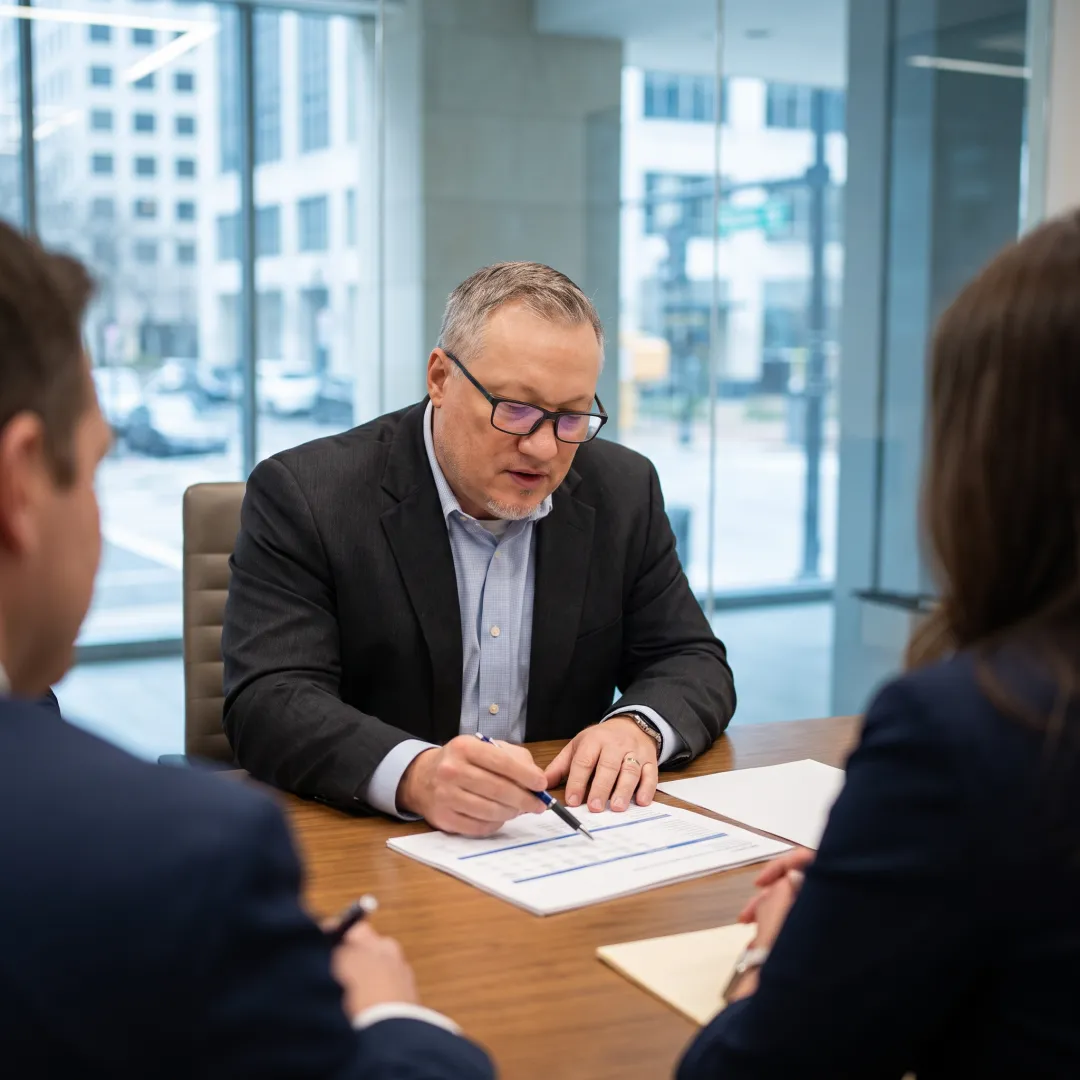 Advisor reviewing energy investment documents with investor