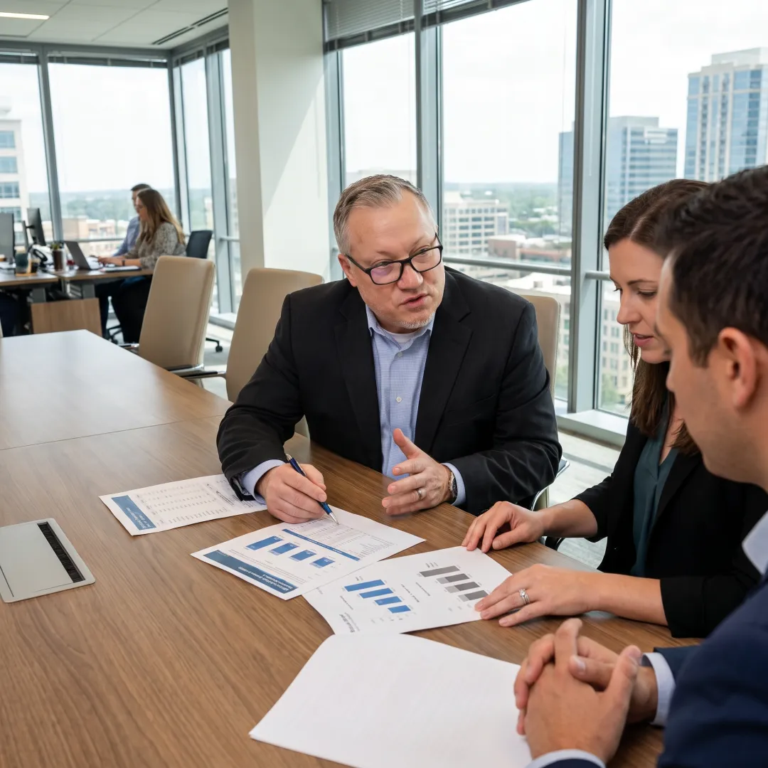 Energy team reviewing oil and gas project data