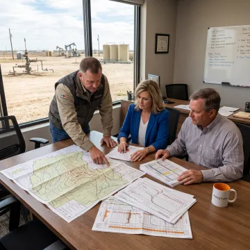 Team reviewing oil and gas asset data