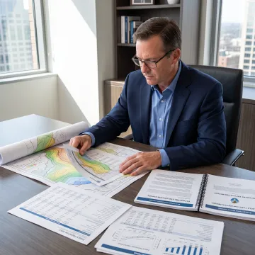 Energy investor reviewing oil and gas development documents