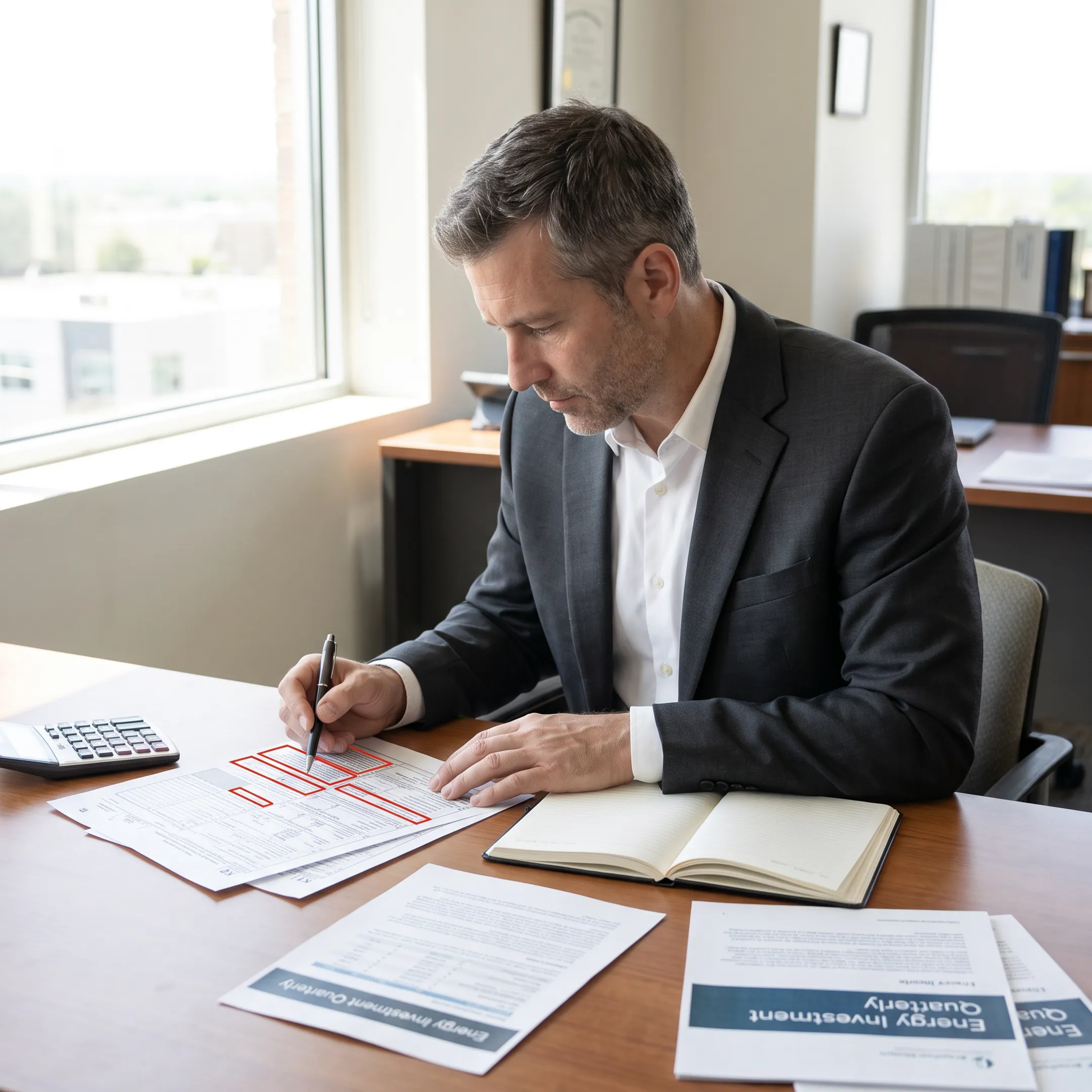 Financial adviser reviewing tax strategy documents