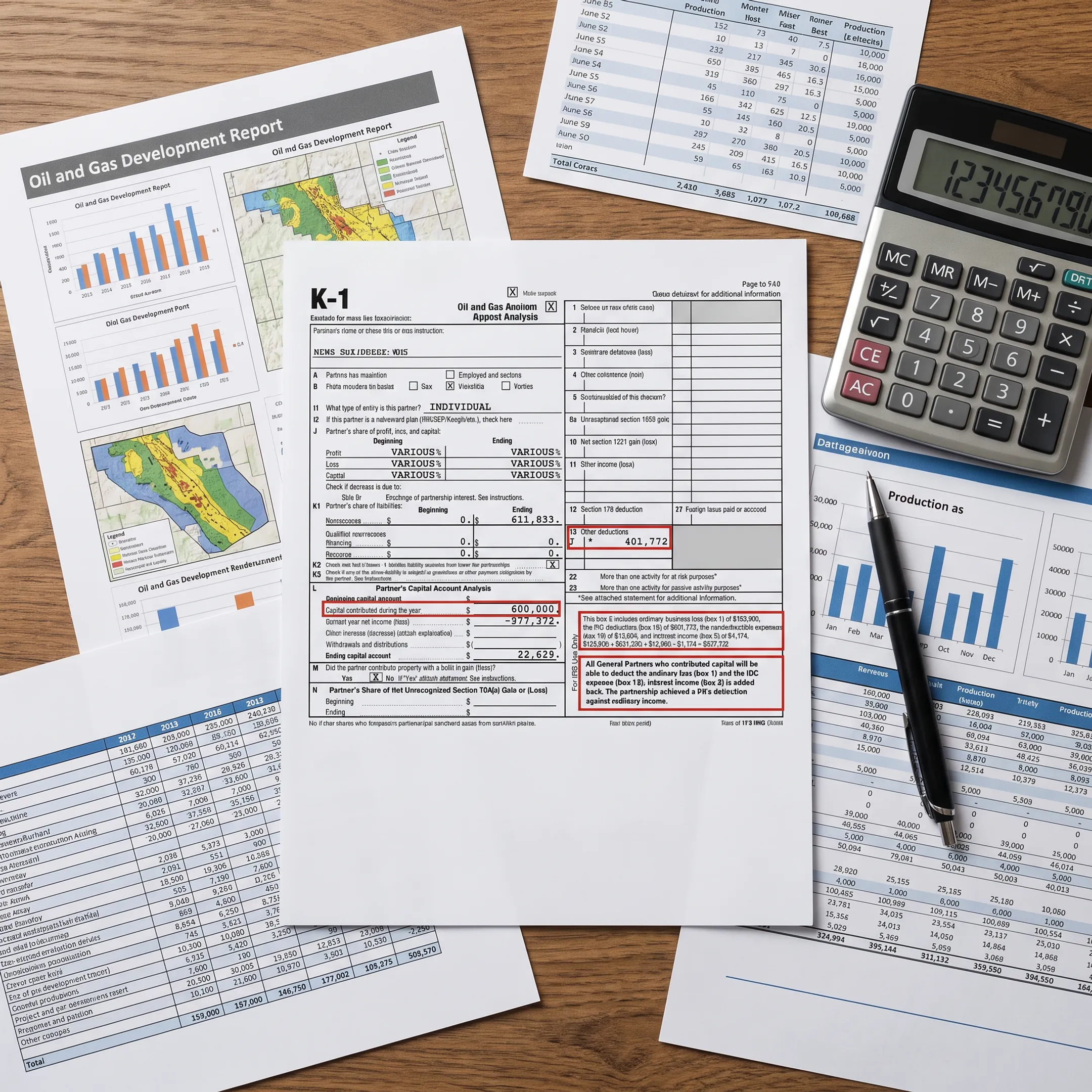 Tax planning documents beside energy investment reports