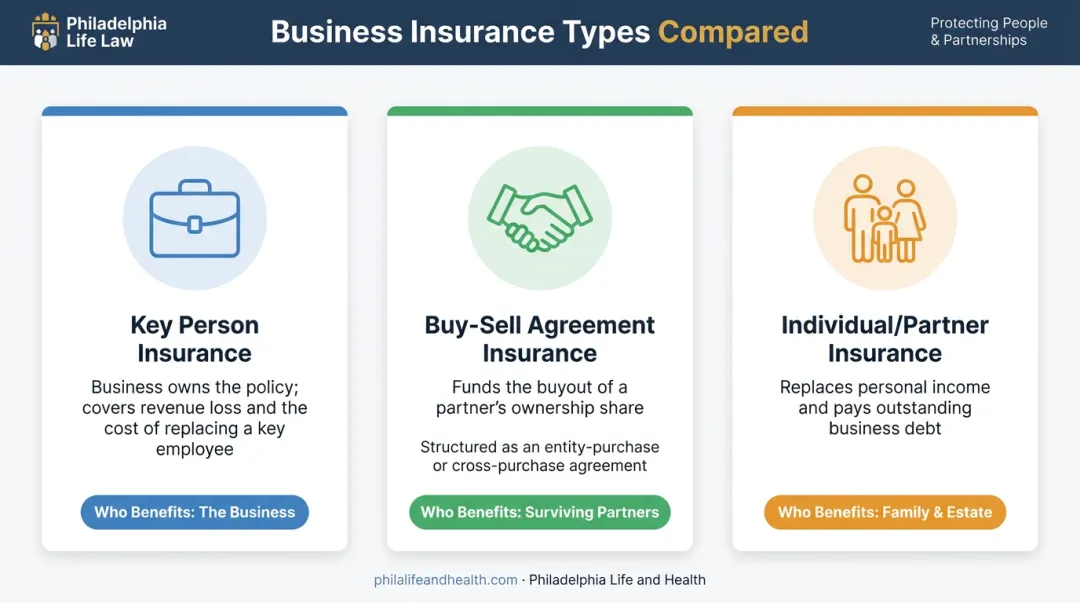 Comparison of key person buy-sell and individual business life insurance types