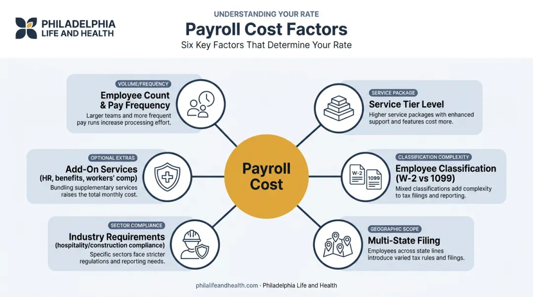 Six key factors influencing payroll service pricing and monthly costs