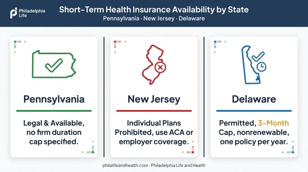 Pennsylvania New Jersey Delaware short-term health insurance rules comparison chart