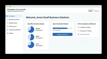 Benefits administration dashboard interface powered by Ease and Mineral platforms